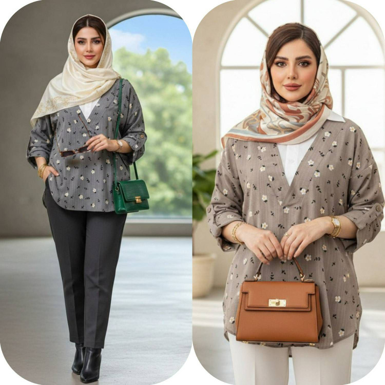 شومیز گل گچی جلوبسته جنس کراش نرم و لطیف