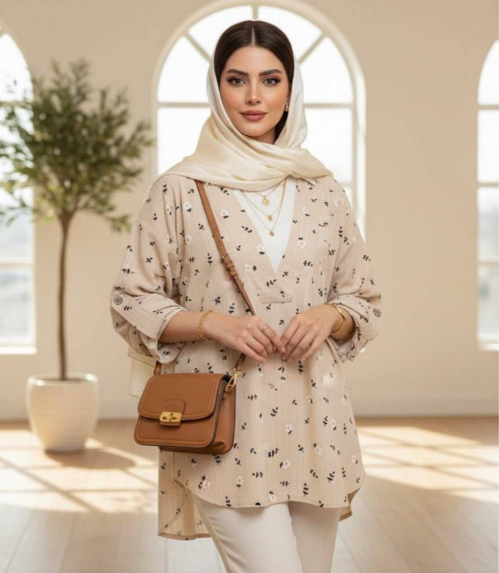 شومیز گل گچی جلوبسته جنس کراش نرم و لطیف