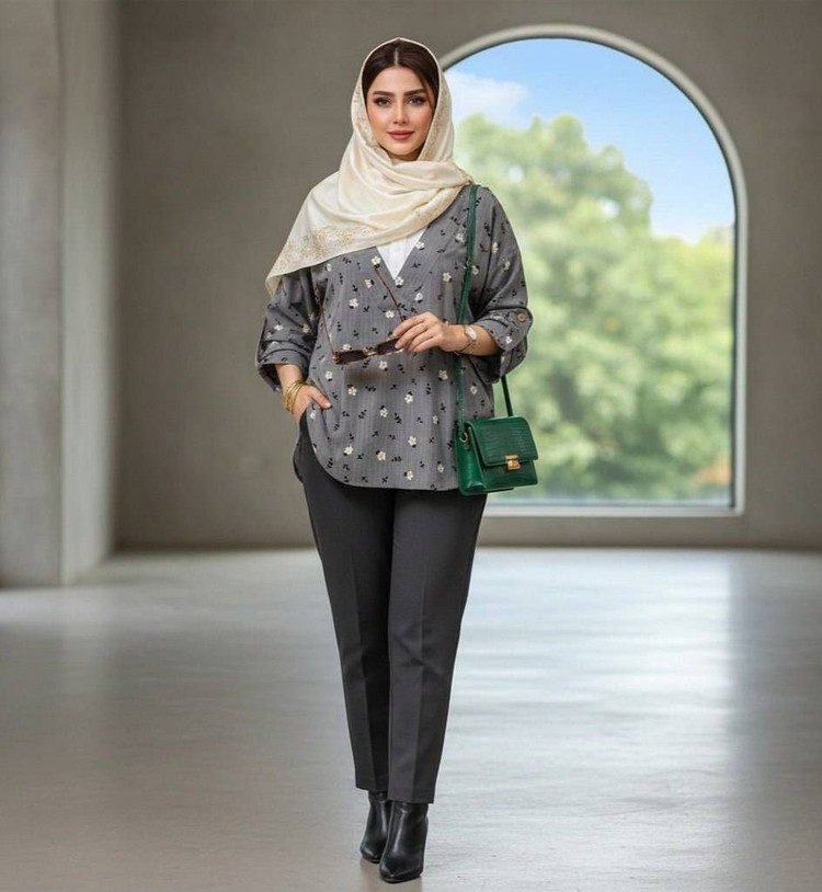 شومیز گل گچی جلوبسته جنس کراش نرم و لطیف