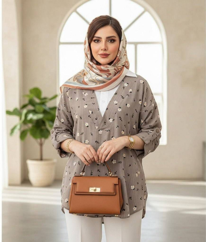 شومیز گل گچی جلوبسته جنس کراش نرم و لطیف