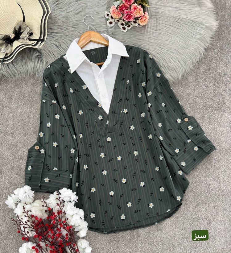 شومیز گل گچی جلوبسته جنس کراش نرم و لطیف
