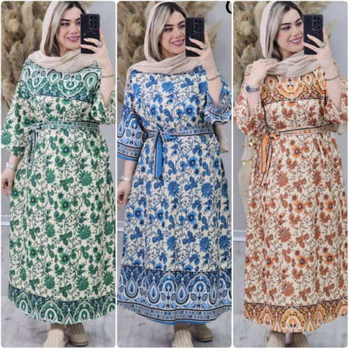 پیراهن روژین کمربنددار جنس کرپ سبک و خنک