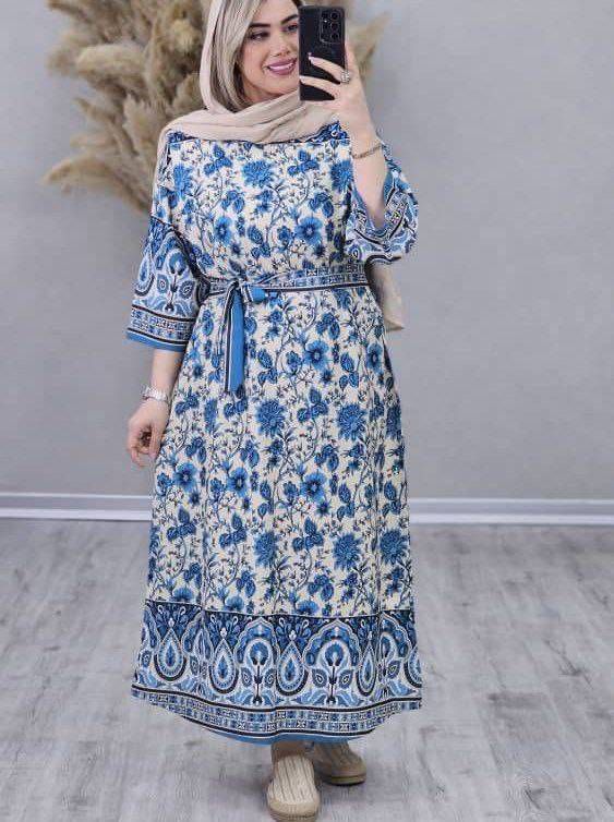 پیراهن روژین کمربنددار جنس کرپ سبک و خنک