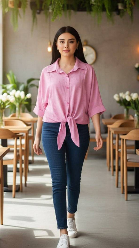 شومیز گره ای پاپیون جنس ینزی وارداتی درجه یک