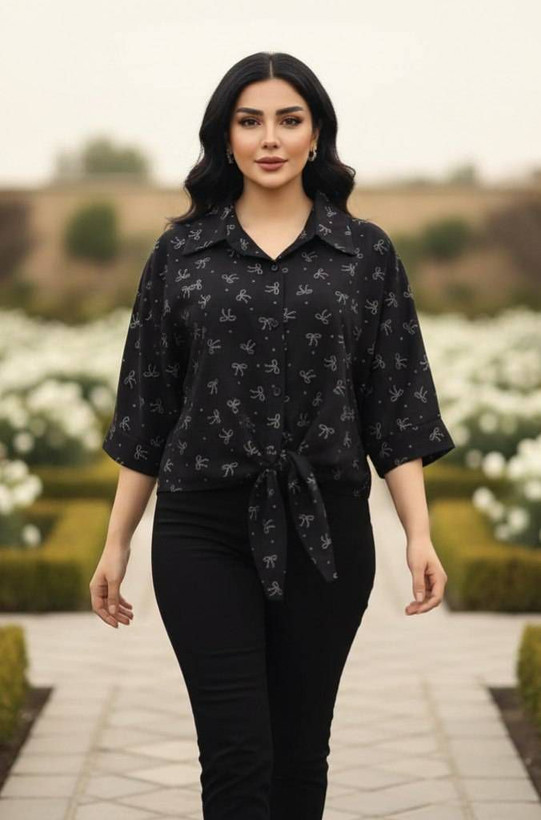 شومیز گره ای پاپیون جنس ینزی وارداتی درجه یک