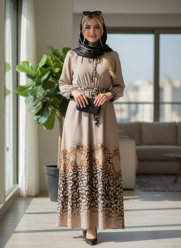 پیراهن ساحلی کمربنددار زنجیری جنس بوگاتی