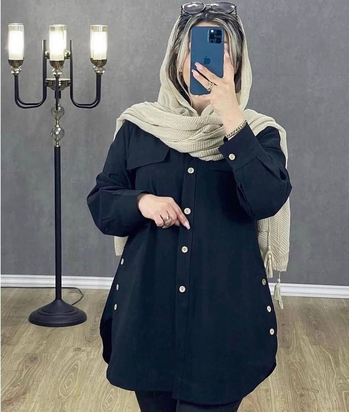 مانتو کتان بغل دکمه سنگشور شده