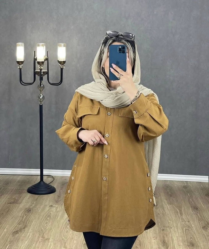 مانتو کتان بغل دکمه سنگشور شده