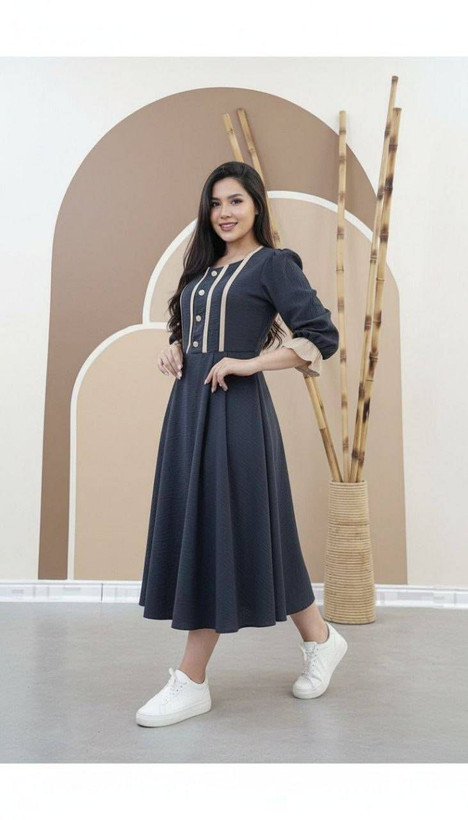 پیراهن ژیلا کمربنددار جنس شانتون و مازراتی