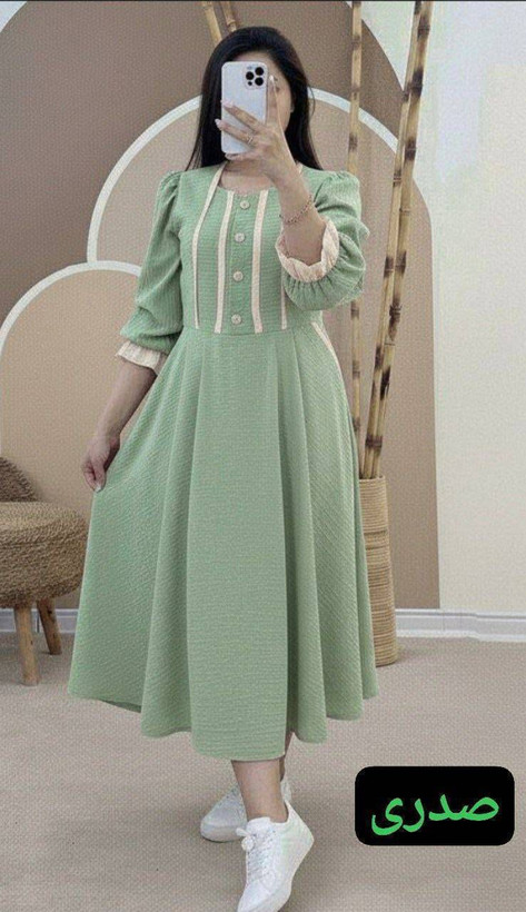 پیراهن ژیلا کمربنددار جنس شانتون و مازراتی