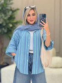شومیز مانتویی آتنا جنس لنین راه راه