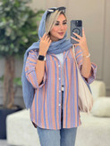 شومیز مانتویی آتنا جنس لنین راه راه