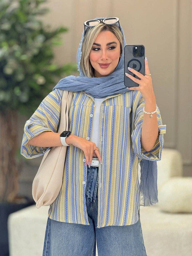 شومیز مانتویی آتنا جنس لنین راه راه