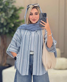 شومیز مانتویی آتنا جنس لنین راه راه