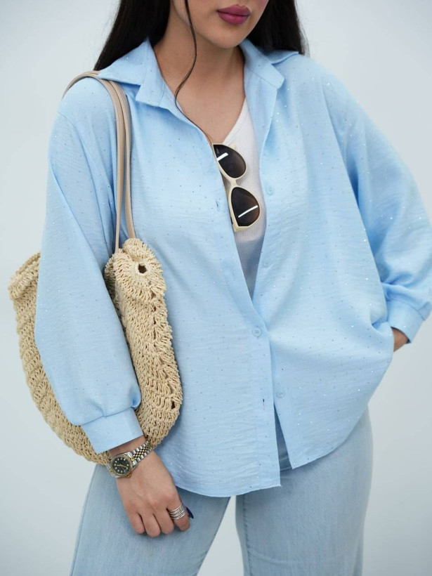 شومیز مانتویی نگین دار بابونه جنس کرسپو