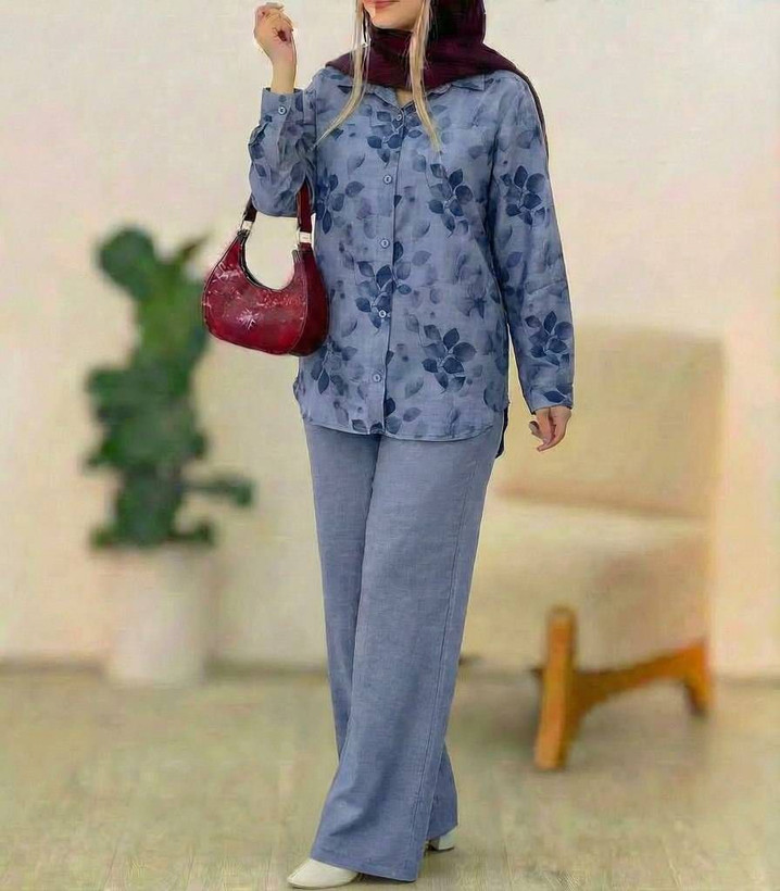 ست شومیز شلوار گلبرگ جنس شانتون درجه یک وارداتی