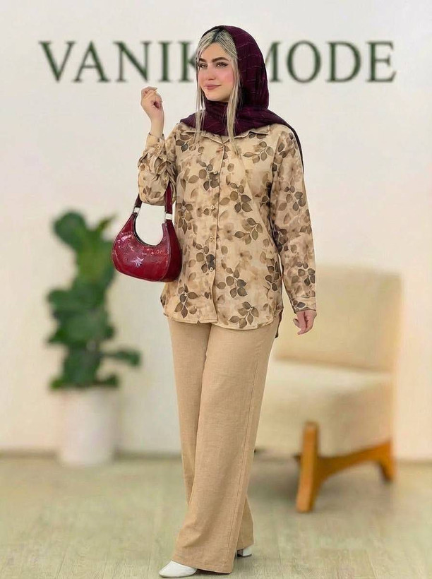 ست شومیز شلوار گلبرگ جنس شانتون درجه یک وارداتی