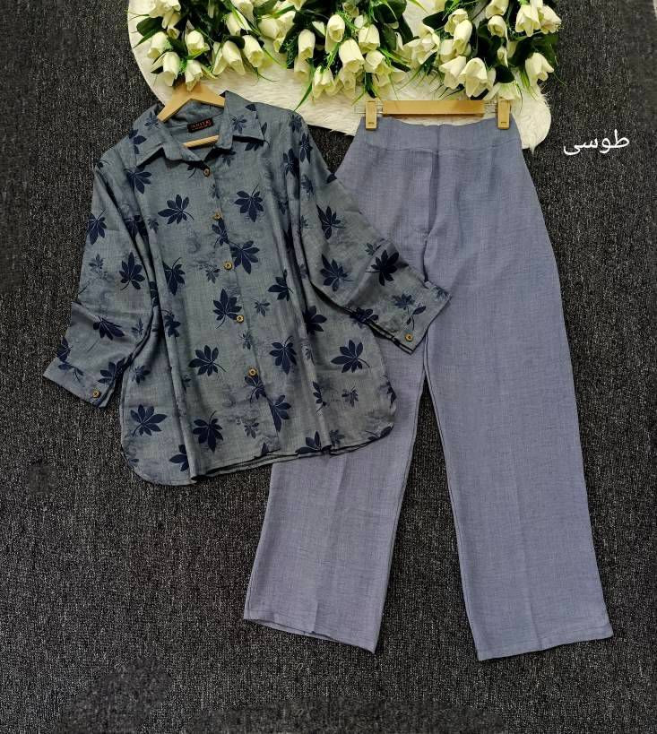 ست شومیز شلوار گلبرگ جنس شانتون درجه یک وارداتی
