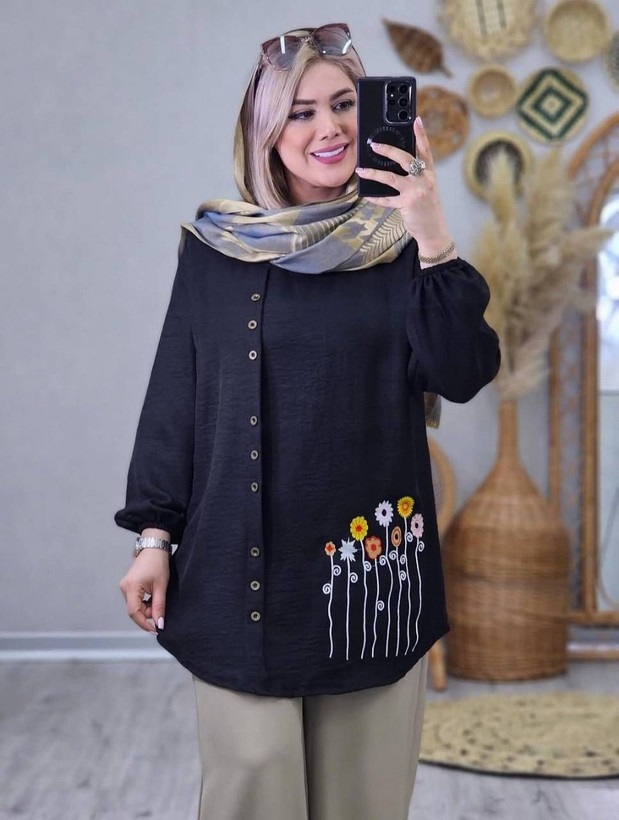 تونیک جلودکمه جنس شانتون