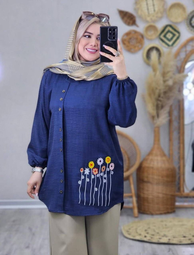 تونیک جلودکمه جنس شانتون