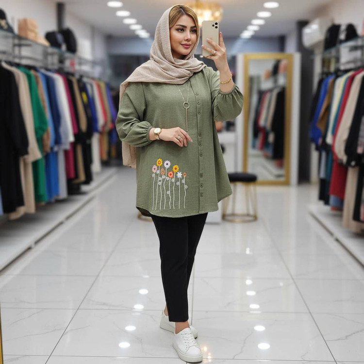 تونیک جلودکمه جنس شانتون