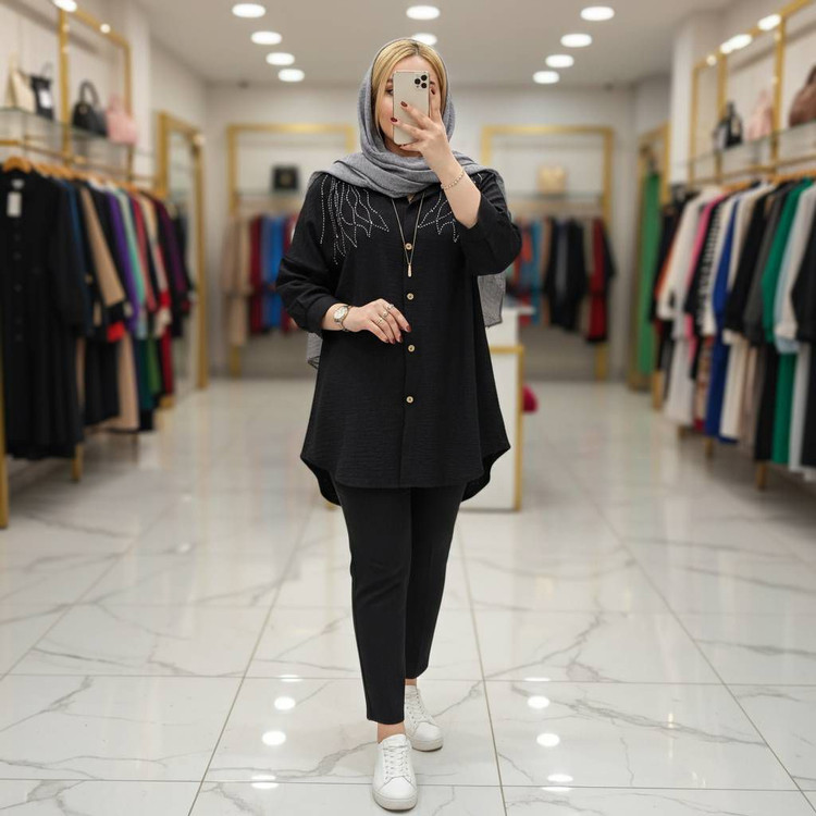 شومیز نگین کاری آبشاری جنس شانتون