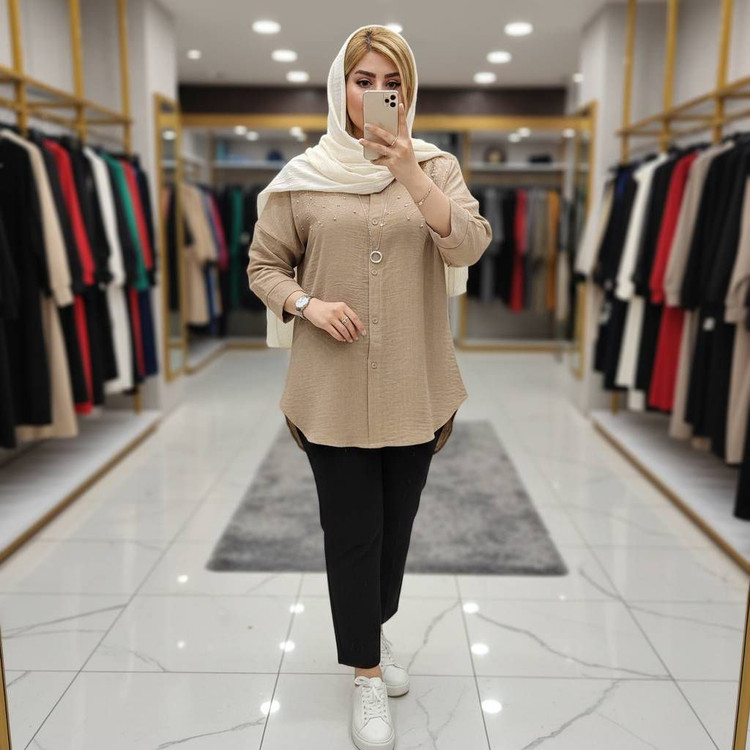 شومیز نگین کاری آبشاری جنس شانتون