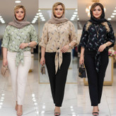 شومیز گره ای برگی جنس شانتون