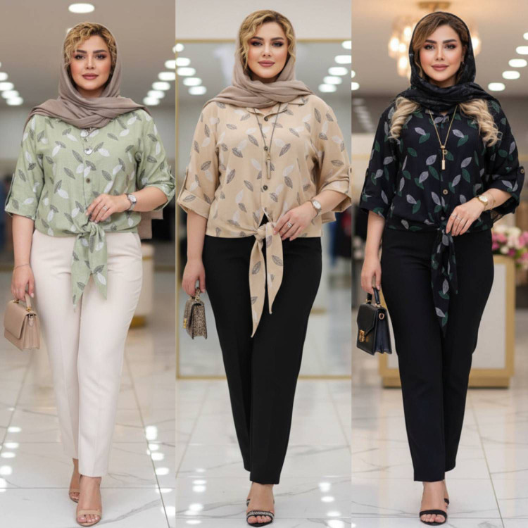 شومیز گره ای برگی جنس شانتون