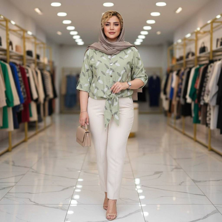 شومیز گره ای برگی جنس شانتون