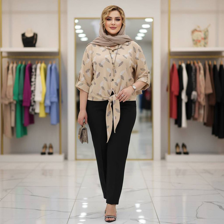 شومیز گره ای برگی جنس شانتون