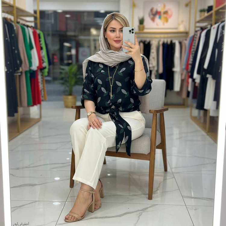 شومیز گره ای برگی جنس شانتون