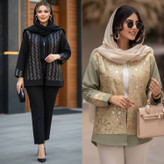 مانتو نگارین جنس کتان و خرجکار شده