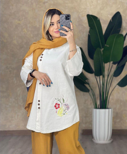 تونیک مانتویی گلدوزی جلودکمه