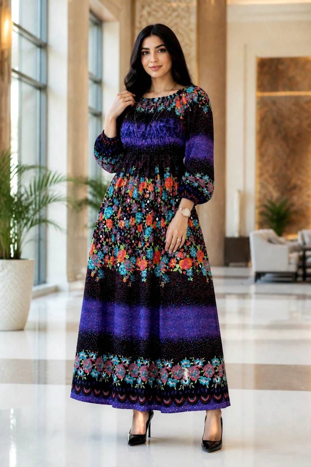پیراهن ساحلی نخی کمرکش