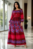 پیراهن ساحلی نخی کمرکش