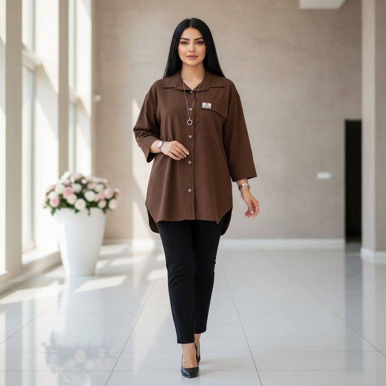 شومیز مانتویی کرومی جنس لنین وارداتی