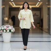 شومیز مانتویی کرومی جنس لنین وارداتی