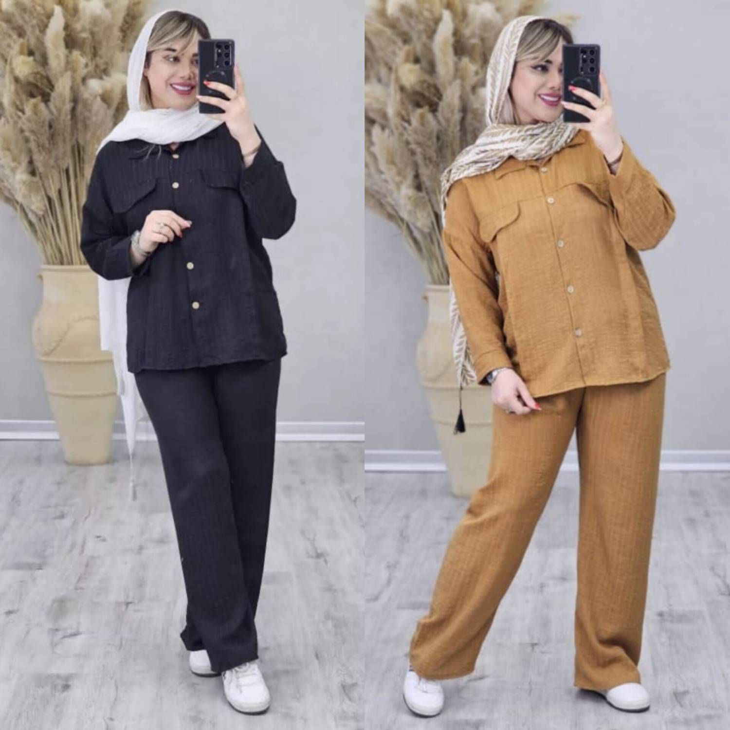 ست مانتو شلوار پانیذ جنس شانتون