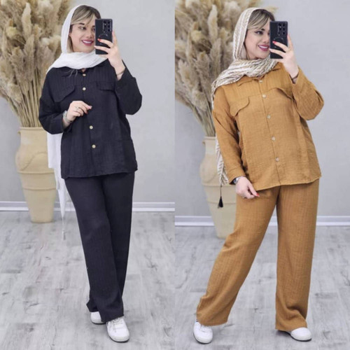 ست مانتو شلوار پانیذ جنس شانتون