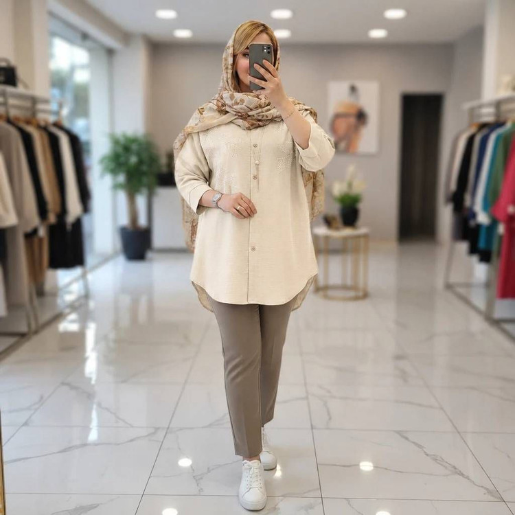 شومیز مانتویی نگینی جنس شانتون