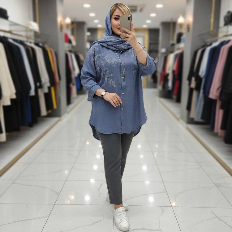 شومیز مانتویی نگینی جنس شانتون