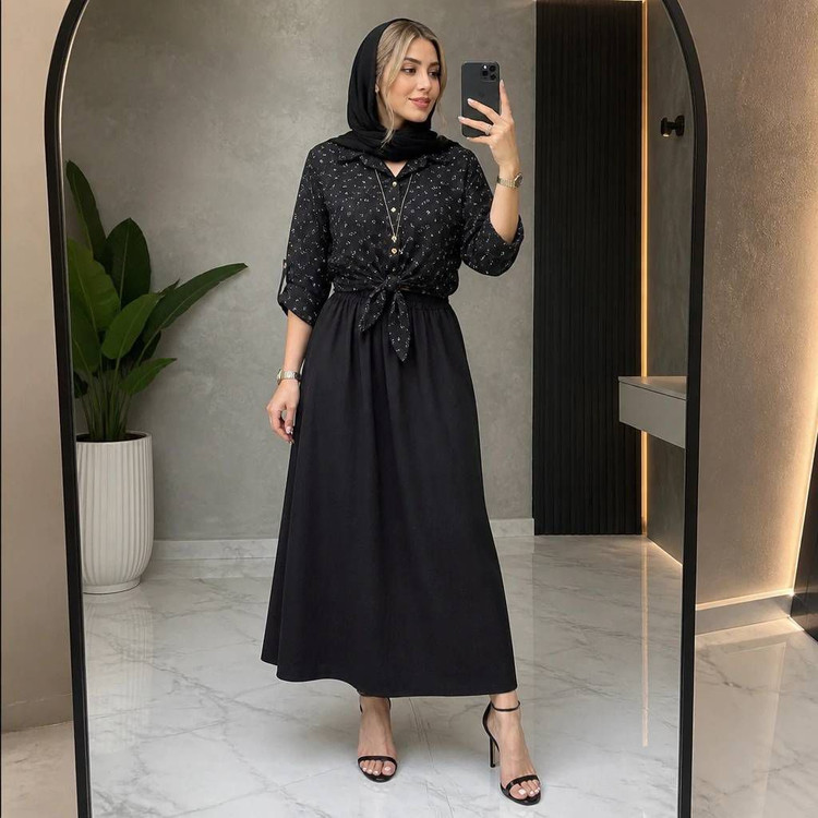 شومیز گره ای و دامن ستوده