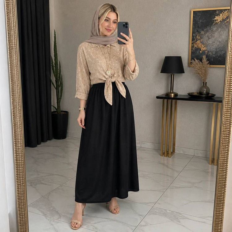 شومیز گره ای و دامن ستوده