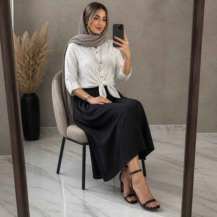 شومیز گره ای و دامن ستوده