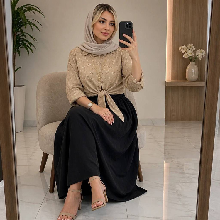 شومیز گره ای و دامن ستوده
