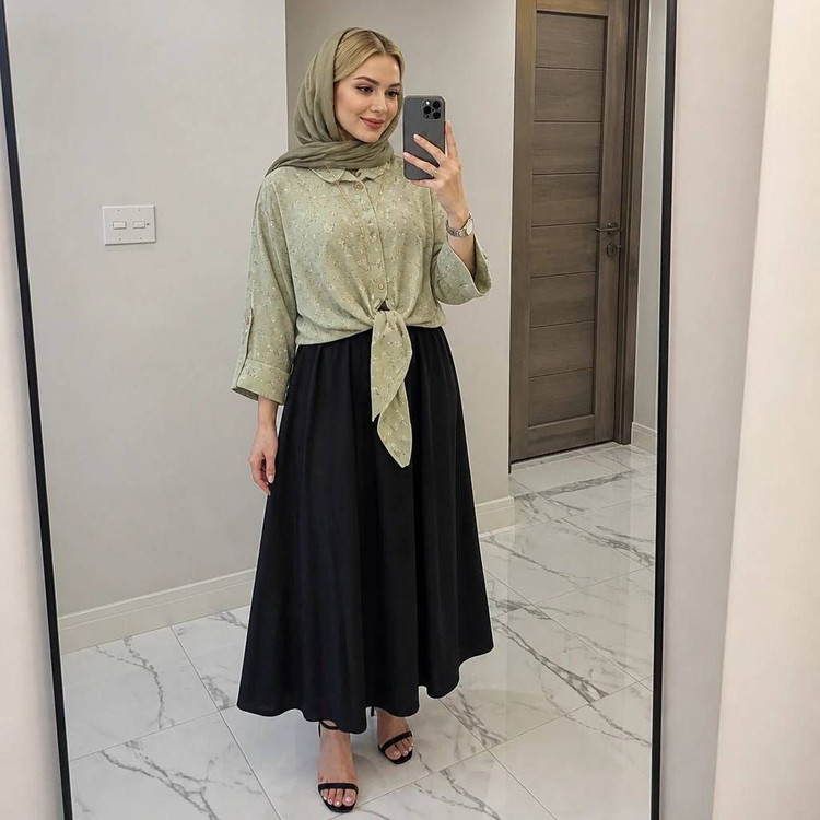شومیز گره ای و دامن ستوده