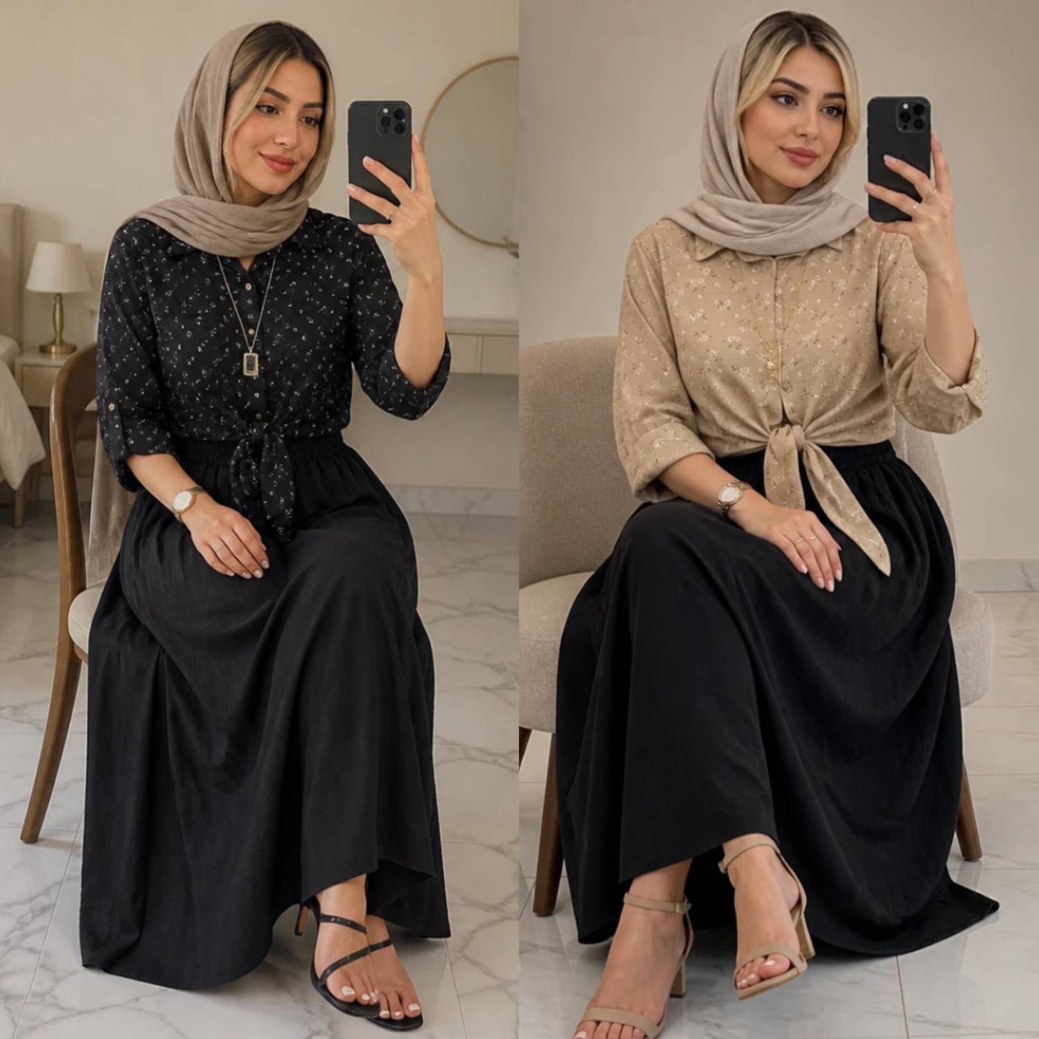 شومیز گره ای و دامن ستوده