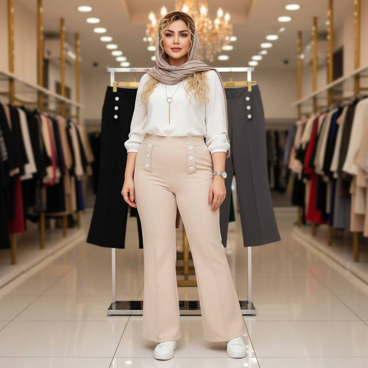 شلوار دمپا گشاد کمردکمه ای