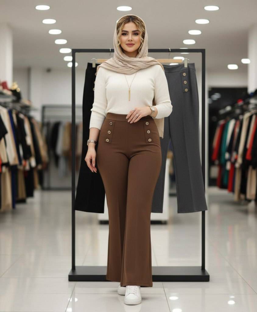 شلوار دمپا گشاد کمردکمه ای